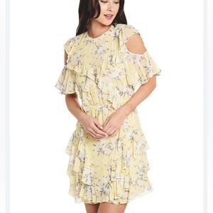 Rebecca Taylor Yellow Floral Open Shoulder Ruffle Dress Size 8